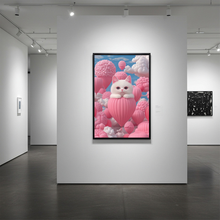 그림 액자 팝아트 인테리어소품 떠오르는 마음의 고양이 고양액자 핑크빛 풍선 하늘 아트포스터 거실 대형 꾸미기 감성 이미지