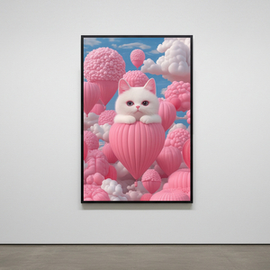 그림 액자 팝아트 인테리어소품 떠오르는 마음의 고양이 고양액자 핑크빛 풍선 하늘 아트포스터 거실 대형 꾸미기 감성 이미지
