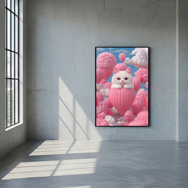 그림 액자 팝아트 인테리어소품 떠오르는 마음의 고양이 고양액자 핑크빛 풍선 하늘 아트포스터 거실 대형 꾸미기 감성 이미지