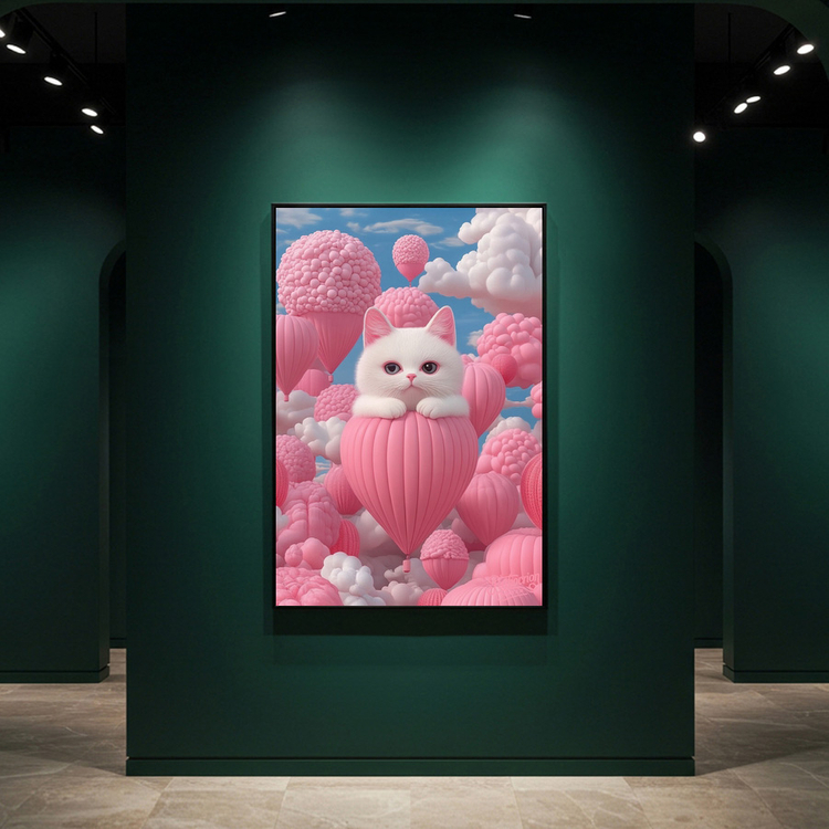 그림 액자 팝아트 인테리어소품 떠오르는 마음의 고양이 고양액자 핑크빛 풍선 하늘 아트포스터 거실 대형 꾸미기 감성 이미지