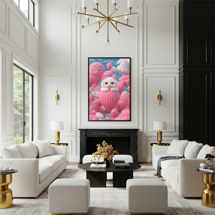 그림 액자 팝아트 인테리어소품 떠오르는 마음의 고양이 고양액자 핑크빛 풍선 하늘 아트포스터 거실 대형 꾸미기 감성 이미지