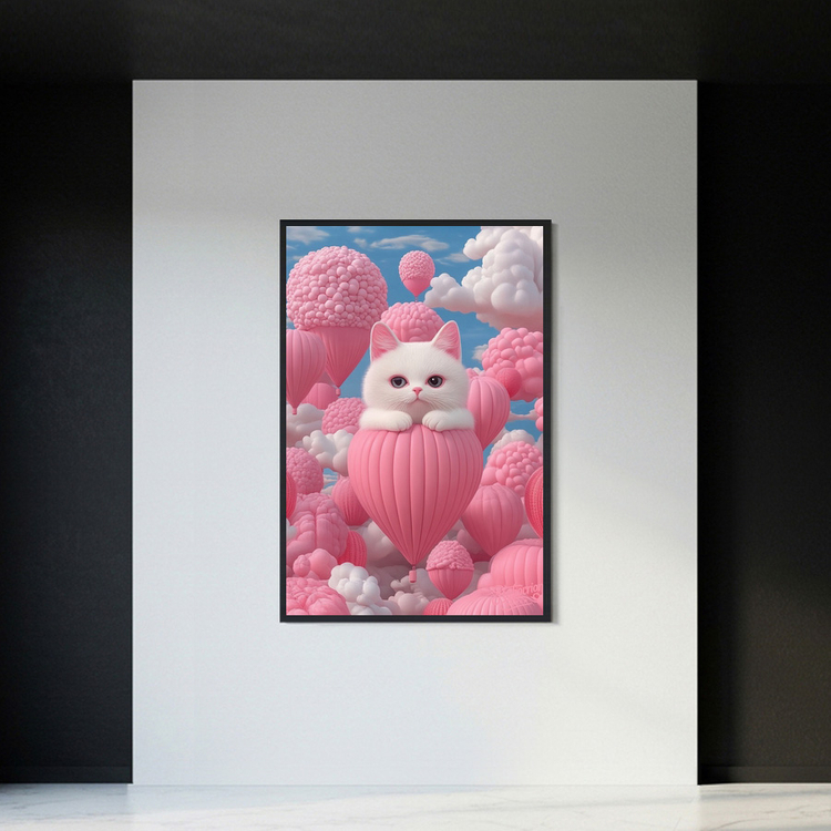그림 액자 팝아트 인테리어소품 떠오르는 마음의 고양이 고양액자 핑크빛 풍선 하늘 아트포스터 거실 대형 꾸미기 감성 이미지