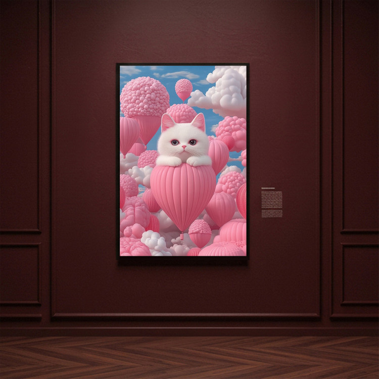 그림 액자 팝아트 인테리어소품 떠오르는 마음의 고양이 고양액자 핑크빛 풍선 하늘 아트포스터 거실 대형 꾸미기 감성 이미지
