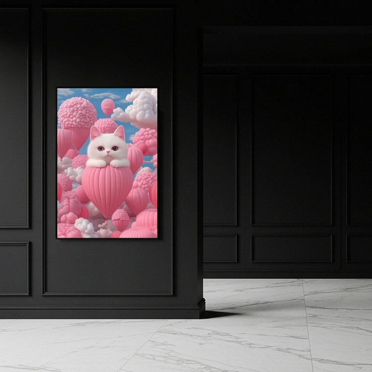 그림 액자 팝아트 인테리어소품 떠오르는 마음의 고양이 고양액자 핑크빛 풍선 하늘 아트포스터 거실 대형 꾸미기 감성 이미지