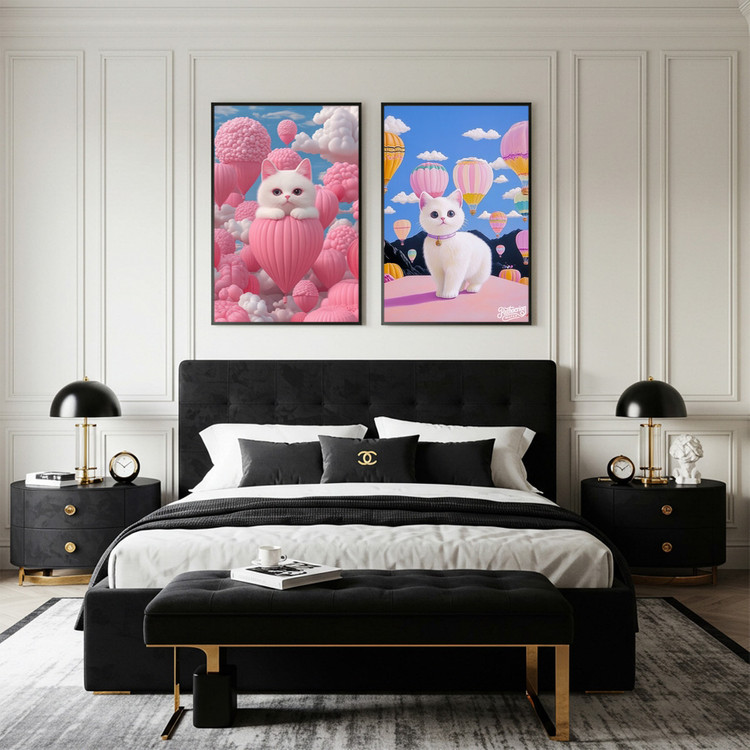 그림 액자 팝아트 인테리어소품 떠오르는 마음의 고양이 고양액자 핑크빛 풍선 하늘 아트포스터 거실 대형 꾸미기 감성 이미지