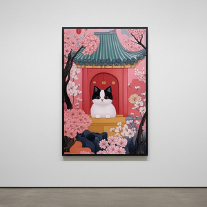 한 송이 묘화 그림 액자 팝아트 인테리어소품 고양이그림 거실액자 일본풍 벚꽃 아트포스터 감성적인 벽걸이 액자 이미지