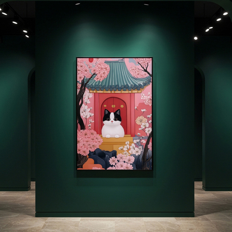 한 송이 묘화 그림 액자 팝아트 인테리어소품 고양이그림 거실액자 일본풍 벚꽃 아트포스터 감성적인 벽걸이 액자 이미지