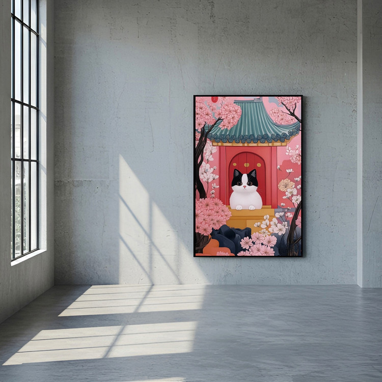 한 송이 묘화 그림 액자 팝아트 인테리어소품 고양이그림 거실액자 일본풍 벚꽃 아트포스터 감성적인 벽걸이 액자 이미지