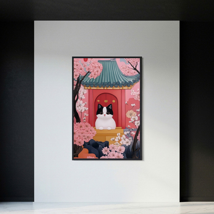 한 송이 묘화 그림 액자 팝아트 인테리어소품 고양이그림 거실액자 일본풍 벚꽃 아트포스터 감성적인 벽걸이 액자 이미지