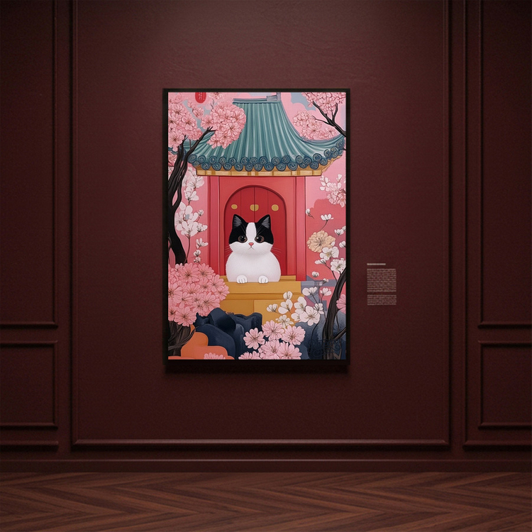 한 송이 묘화 그림 액자 팝아트 인테리어소품 고양이그림 거실액자 일본풍 벚꽃 아트포스터 감성적인 벽걸이 액자 이미지