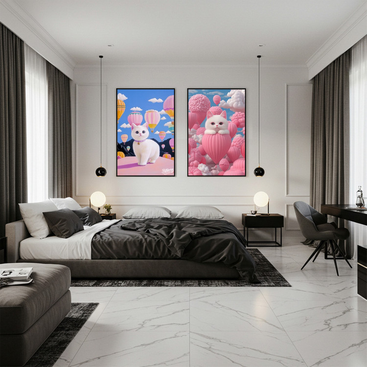 그림 액자 팝아트 인테리어소품 꿈을 타고 걷는 고양이 고양이그림 고양이액자 대형 거실 꾸미기 벽걸이 감성 아트포스터 이미지