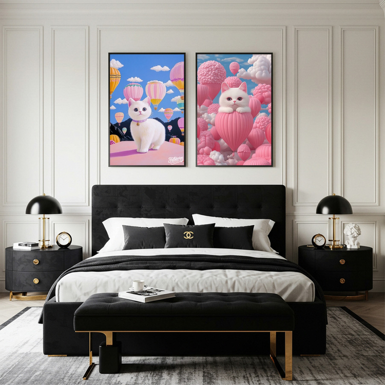 그림 액자 팝아트 인테리어소품 꿈을 타고 걷는 고양이 고양이그림 고양이액자 대형 거실 꾸미기 벽걸이 감성 아트포스터 이미지