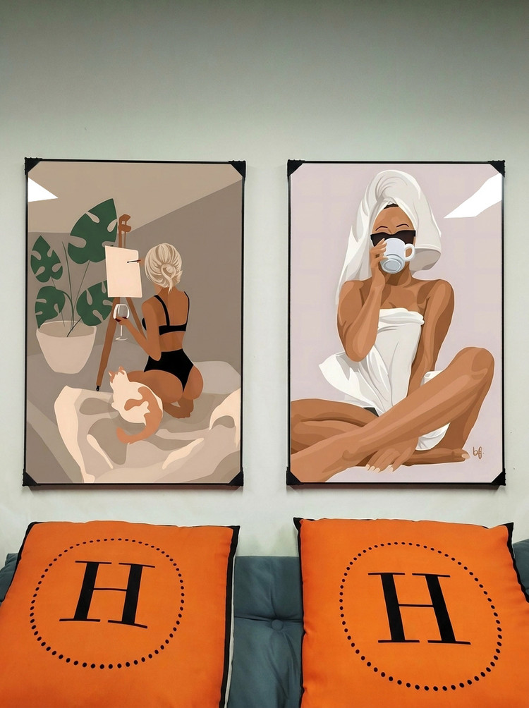 그림 액자 팝아트 인테리어소품 여성 고양이 반려동물그림 감성적인 거실 인테리어아트 대형그림액자 거실인테리어 그림액자 이미지