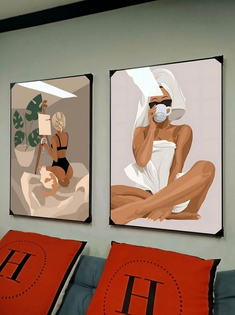 그림 액자 팝아트 인테리어소품 여성 고양이 반려동물그림 감성적인 거실 인테리어아트 대형그림액자 거실인테리어 그림액자 이미지