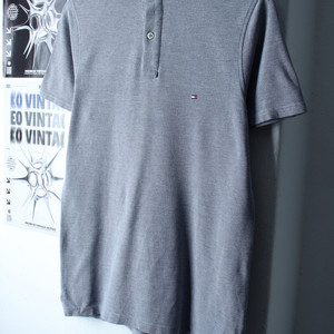 (M-L) 타미힐피거 반팔 카라 티셔츠 그레이 무지 이미지