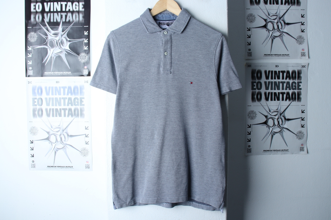 (M-L) 타미힐피거 반팔 카라 티셔츠 그레이 무지 이미지