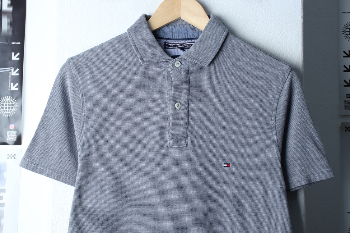 (M-L) 타미힐피거 반팔 카라 티셔츠 그레이 무지 이미지