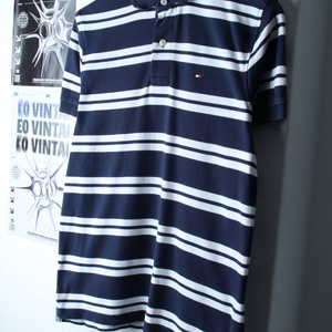 (XS-S) 타미힐피거 반팔 카라 티셔츠 스트라이프 이미지