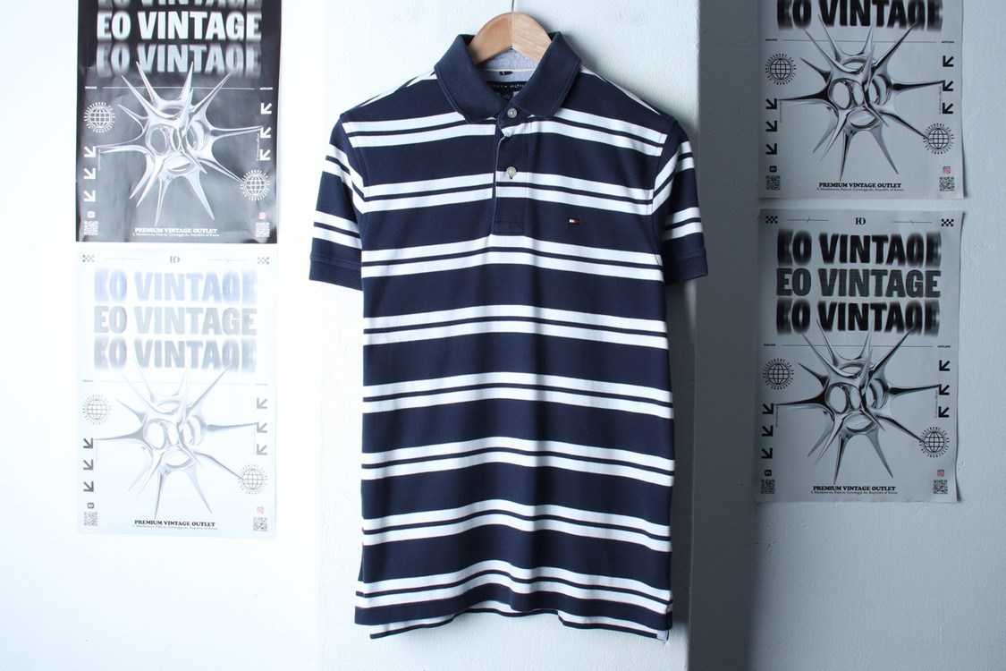 (XS-S) 타미힐피거 반팔 카라 티셔츠 스트라이프 이미지