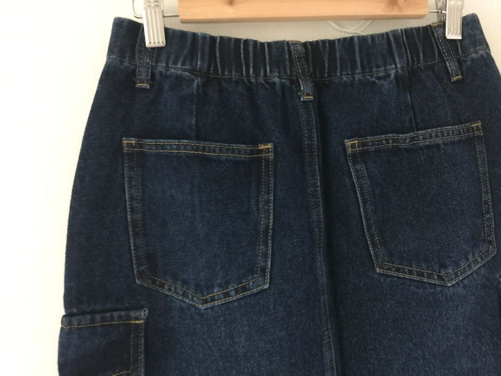 (새) 중청 카고포켓 H라인 일자 데님 롱 스커트 이미지