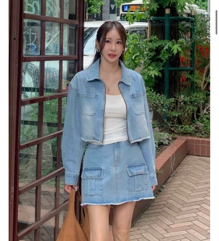 새상품) 매그놀리아 데님 세트(자켓+스커트) 연청 이미지