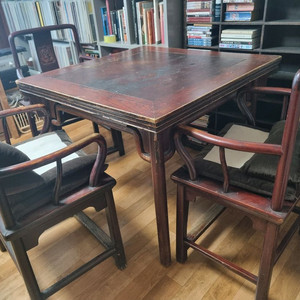 중국 앤틱 원목 4인용 마작테이블 의자세트 이미지