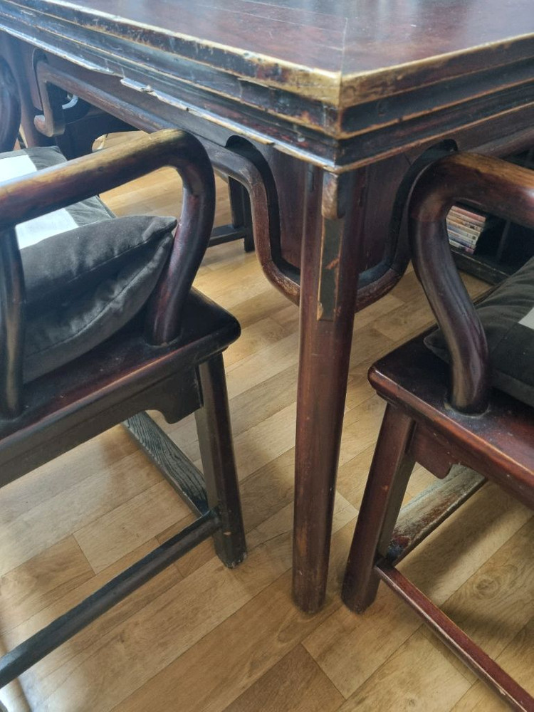 중국 앤틱 원목 4인용 마작테이블 의자세트 이미지