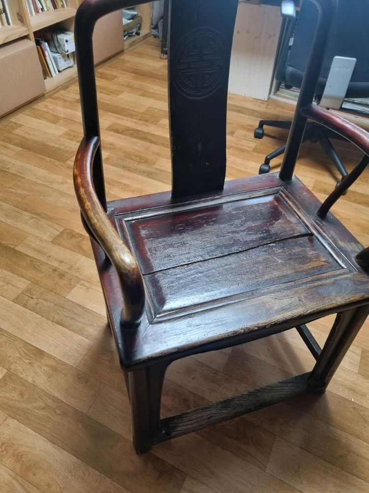 중국 앤틱 원목 4인용 마작테이블 의자세트 이미지