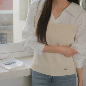 리리앤코 골지 배색 셔츠 레이어드 오픈 카라 이미지