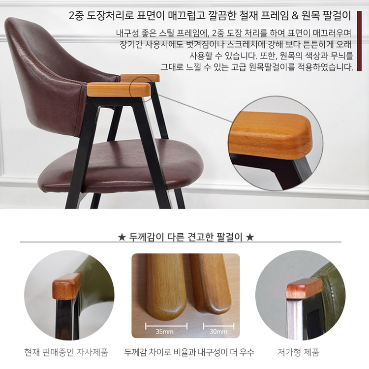 (( 미개봉 새상품 )) 빈티지 팔걸이형 원목 팔걸이 카페의자, 업소용의자, 식탁의자, 암체어, 업소용체어,유광PU 이미지