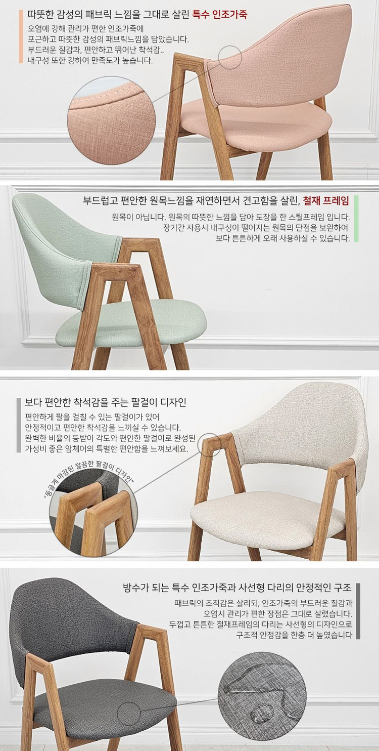 (( 미개봉 새상품 )) 원목느낌 팔걸이형 카페의자, 업소용의자, 식탁의자, 암체어, 업소용체어, PU가죽, 철재 이미지