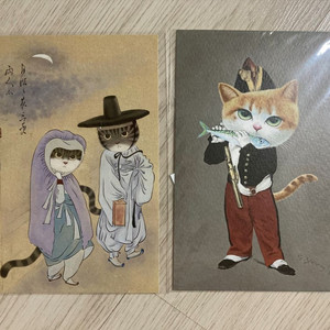 길고양이 명화 패러디 엽서 2장 (미사용) 이미지