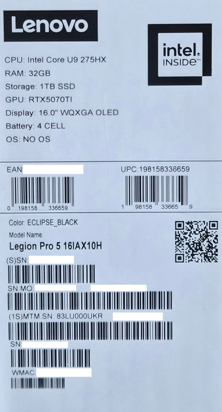 [미개봉]레노버 LEGION Pro 5 5070Ti Plus 게이밍노트북 판매합니다 이미지