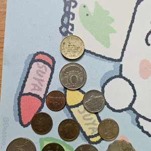 다양한 외국 동전 모음(스리랑카,홍콩,미국,대만,위안스카이 주화) 이미지