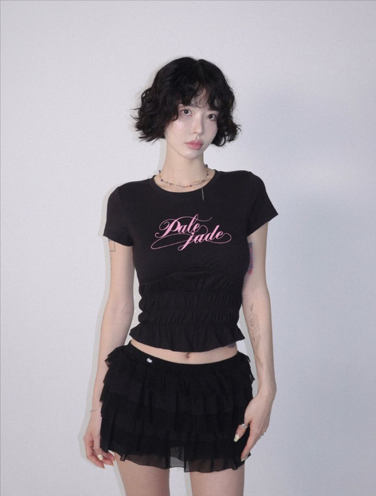 (새상품) 페일제이드 스모크 셔링 핑크 로고 티 블랙 S 이미지