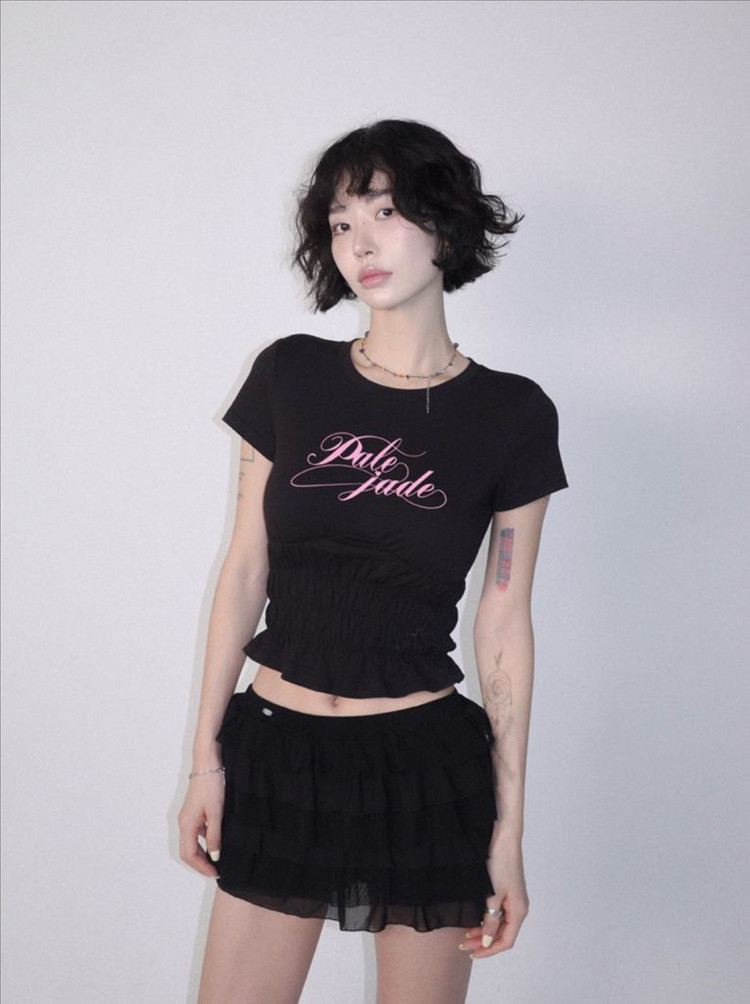 (새상품) 페일제이드 스모크 셔링 핑크 로고 티 블랙 S 이미지