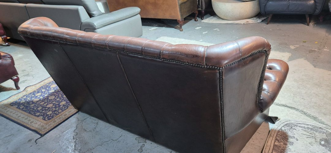 수입 체스터필드 전체 천연가죽 3인 소파 이미지
