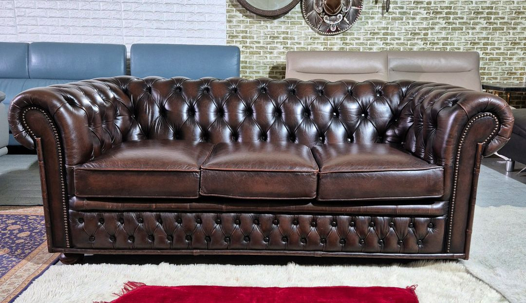 영국 체스터필드 최고급 전체 천연가죽 3인 소파쇼파 서울경기근거리무료배송 이미지