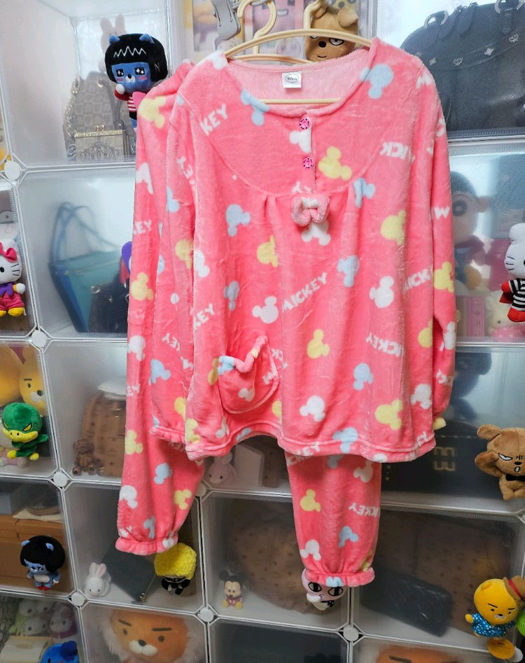 수면잠옷 (정품) 미키 미니 디즈니 여성 고급 밍크 원피스 풀세트 쓰리피스 잠옷 #완전새거# 이미지