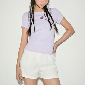 타미진스 슬림뱃지 립 티셔츠 XS 여름 반팔티 골지티 이미지