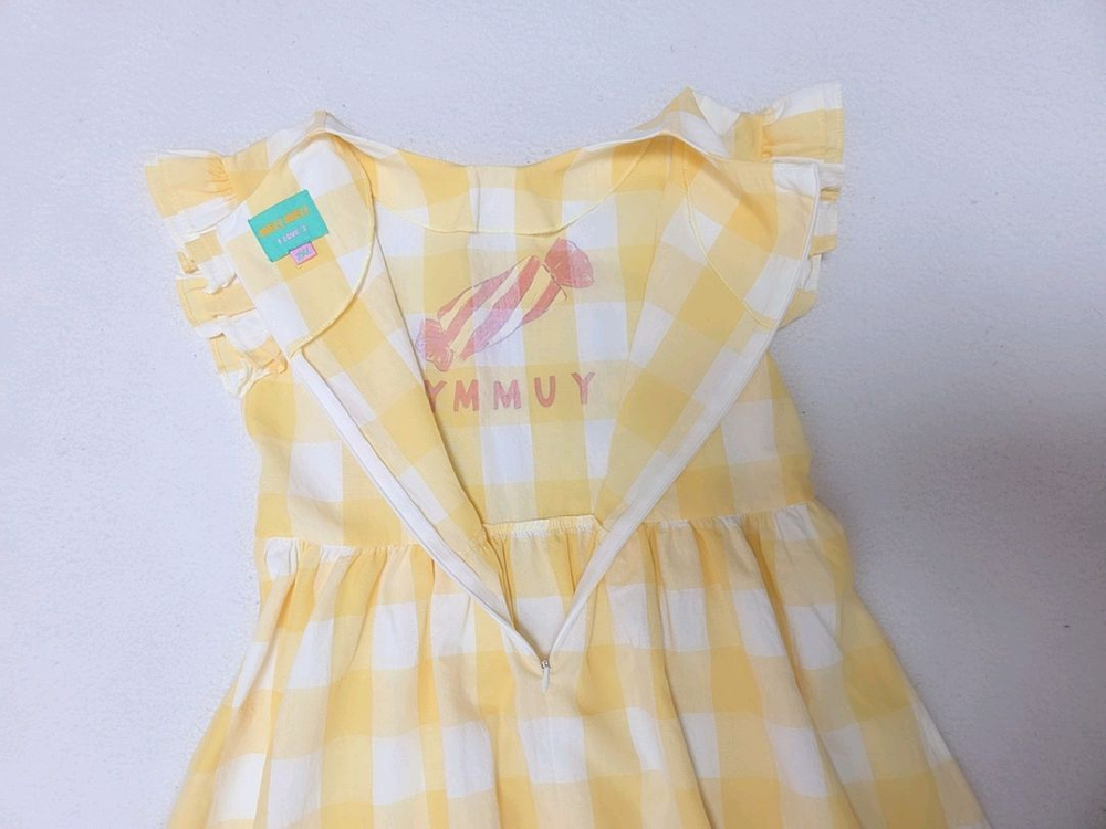 아이러브제이 여아 옐로우 체크무늬 원피스 2xl사이즈(9-10세) 이미지