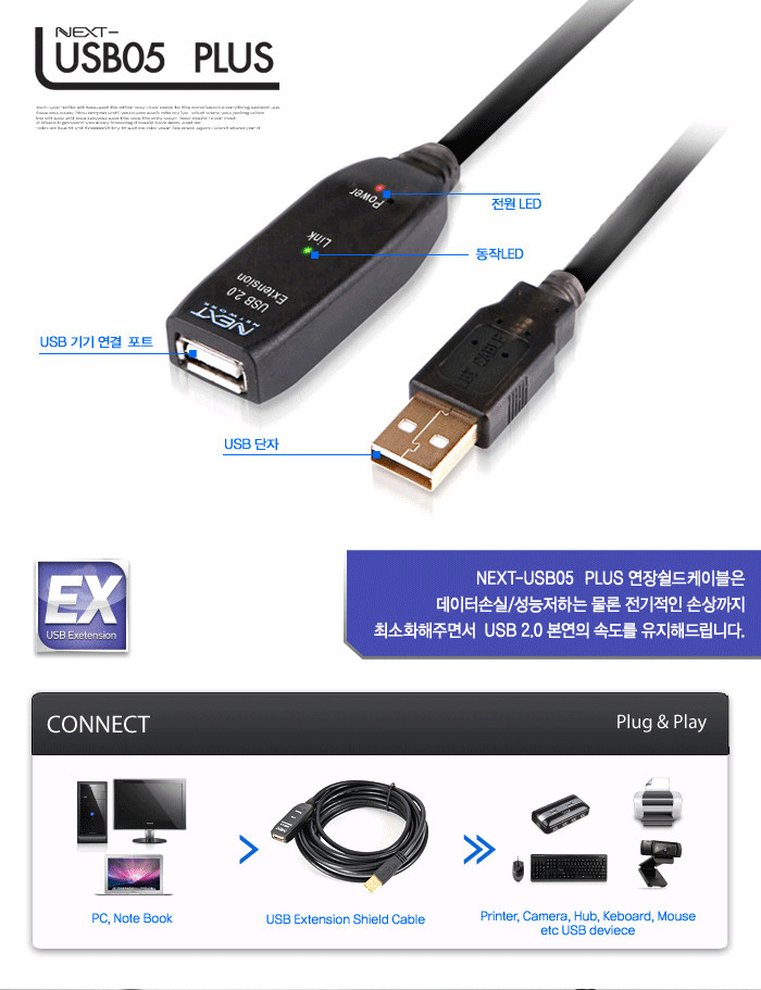 USB2.0 5M 연장 쉴드케이블(고급형) 이미지