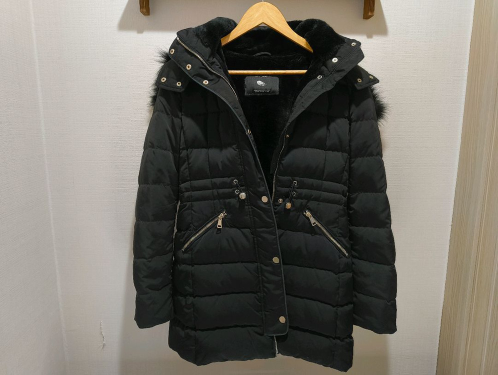 ZARA 자라 여성 블랙 후드 퍼 다운 롱패딩 xs사이즈 이미지