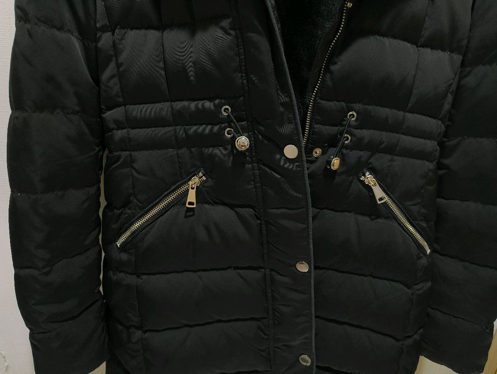 ZARA 자라 여성 블랙 후드 퍼 다운 롱패딩 xs사이즈 이미지