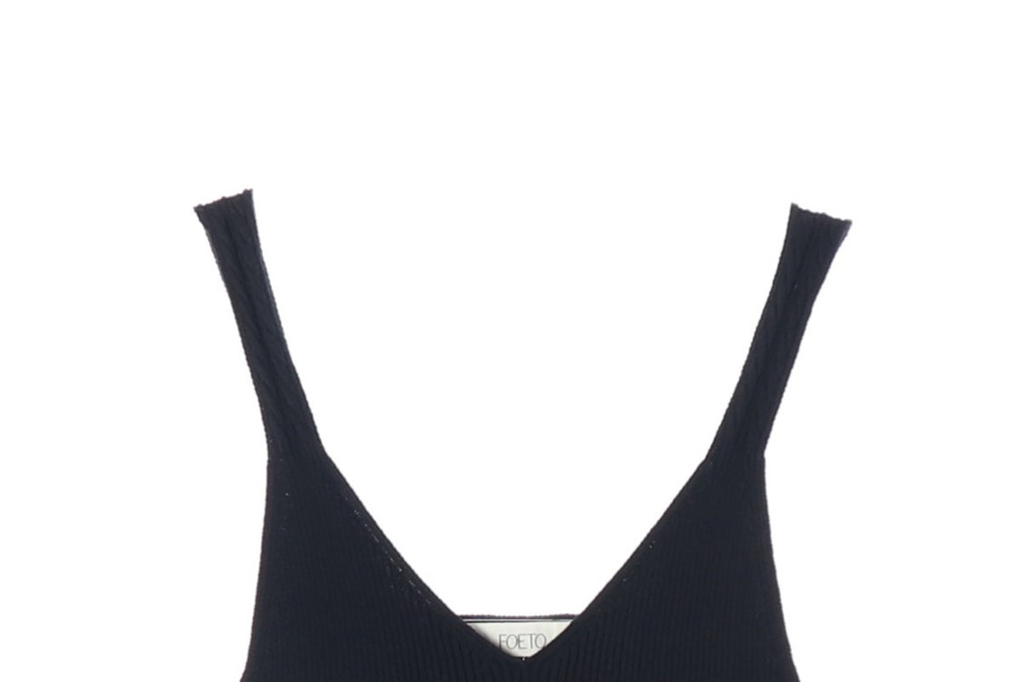 포에토 트위스트 슬리브리스 브이넥 니트 나시 탑 네이비 이미지