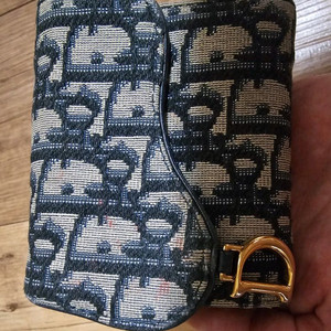 (정품/A급)디올 새들 로터스 3단 지갑 블루 오블리크 자카드 이미지