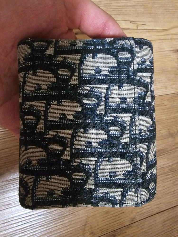 (정품/A급)디올 새들 로터스 3단 지갑 블루 오블리크 자카드 이미지