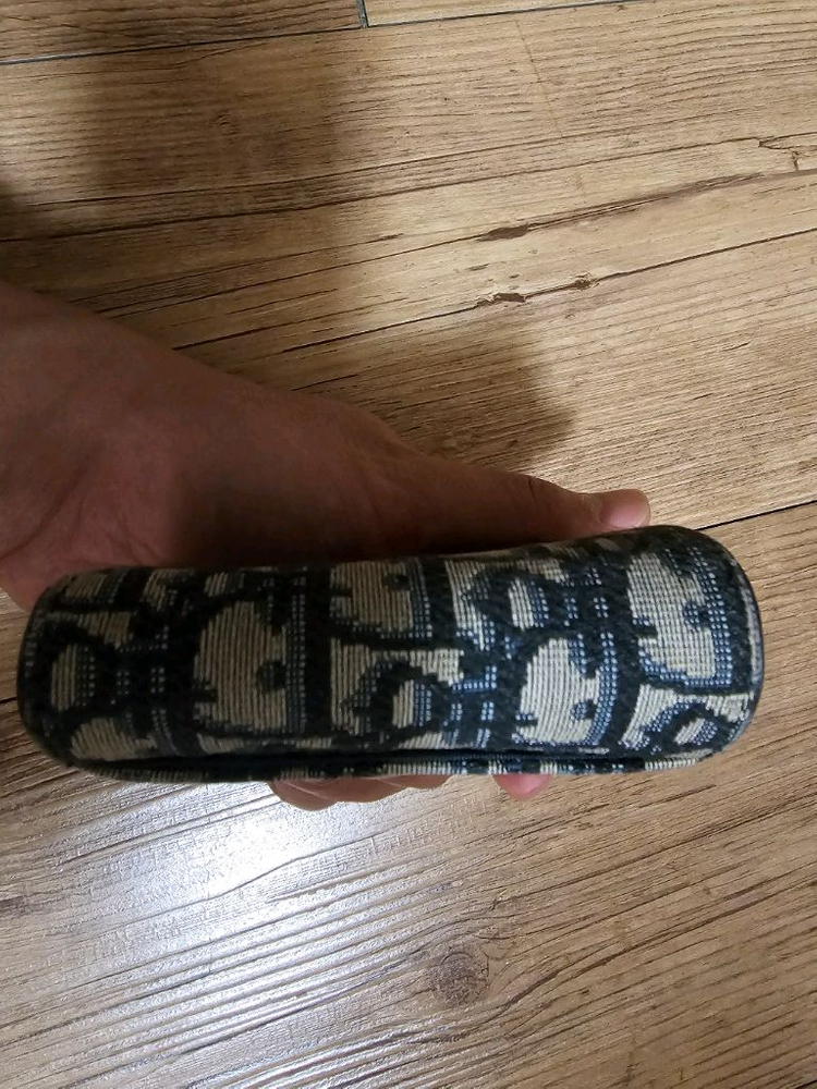 (정품/A급)디올 새들 로터스 3단 지갑 블루 오블리크 자카드 이미지