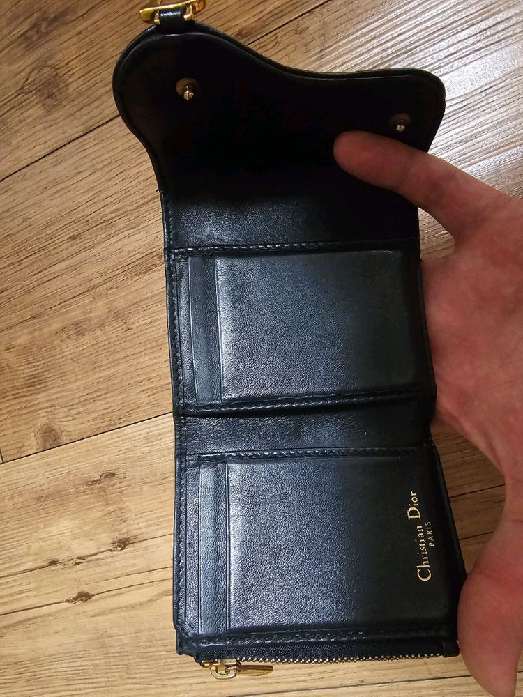 (정품/A급)디올 새들 로터스 3단 지갑 블루 오블리크 자카드 이미지