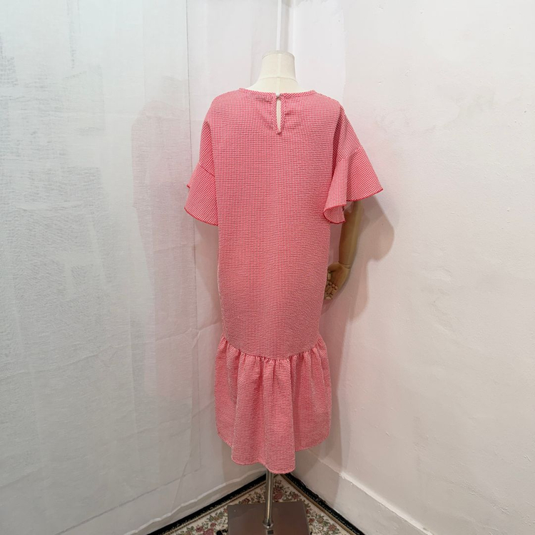 레드 깅엄체크 빨강체크 프릴 롱원피스 롱드레스 3327 이미지